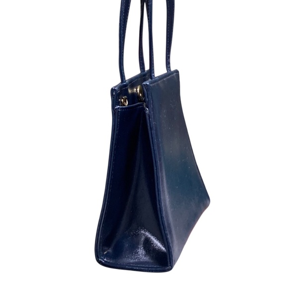 Vintage Navy Blue Structured Top-Handle Purse - Picture 3 of 14